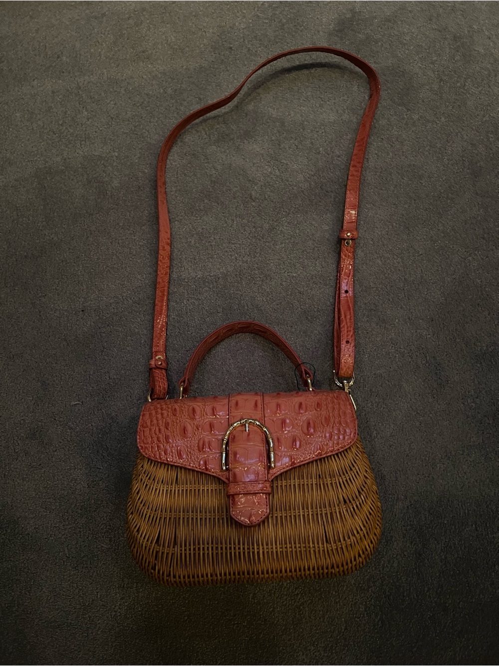 Brahmin Maisie Coral Snapdragon Hanalei Leather and Wicker